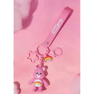 NEW! Care Bears Cheer Bear Silicone Charm Keychain Pink- Rainbow-‎ Star